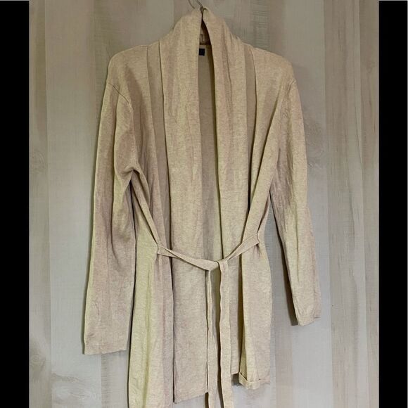 ZARA knit beige open front belted cardigan, size medium - Picture 1 of 16
